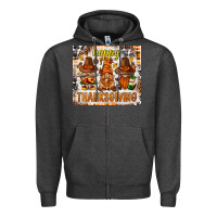 Charcoal Heather Happy Thanksgiving gnomes Zipper Hoodie - NancyCooperArtShop