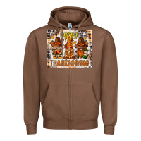 Chestnut Happy Thanksgiving gnomes Zipper Hoodie - NancyCooperArtShop