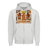 Dove Grey Happy Thanksgiving gnomes Zipper Hoodie - NancyCooperArtShop