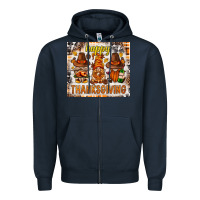 Navy Happy Thanksgiving gnomes Zipper Hoodie - NancyCooperArtShop