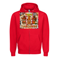 Red Happy Thanksgiving gnomes Zipper Hoodie - NancyCooperArtShop
