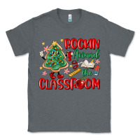 Charcoal Heather rockin around the clasroom teacher Classic Tee - MaliasSmallBusiness