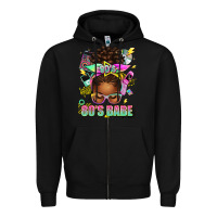Black 80's babe afro messy bun Zipper Hoodie - texasbilliewilder