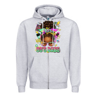 Heather Grey 80's babe afro messy bun Zipper Hoodie - texasbilliewilder