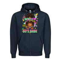 Navy 80's babe afro messy bun Zipper Hoodie - texasbilliewilder