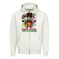 80's Babe Afro Messy Bun Zipper Hoodie | Teevron