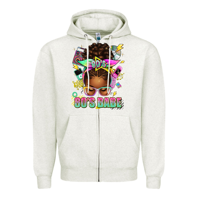 80's Babe Afro Messy Bun Zipper Hoodie by texasbilliewilder | Teevron