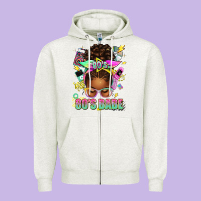 80's Babe Afro Messy Bun Zipper Hoodie Designed By Texasbilliewilder