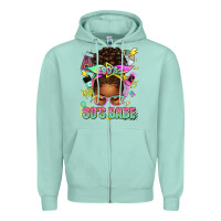 Seafoam 80's babe afro messy bun Zipper Hoodie - texasbilliewilder