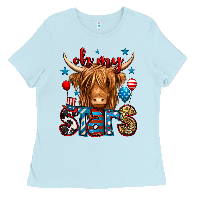Oh My Stars 4th Of July Shaggy Cow Ladies Tee by Jasminsmagicworld | Teevron