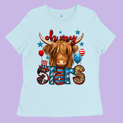 Oh My Stars 4th Of July Shaggy Cow Ladies Tee Designed By Jasminsmagicworld