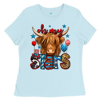 Baby Blue oh my stars 4th of july shaggy cow Ladies Tee - Jasminsmagicworld