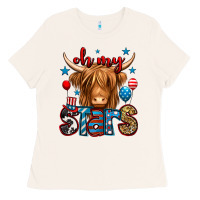 Bone oh my stars 4th of july shaggy cow Ladies Tee - Jasminsmagicworld