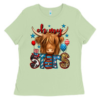 Matcha oh my stars 4th of july shaggy cow Ladies Tee - Jasminsmagicworld