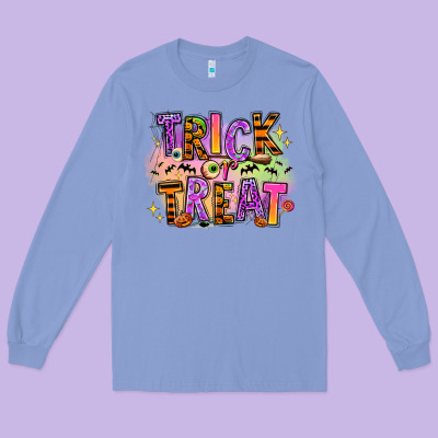 Trick Or Treat Long Sleeve Tee Designed By Ranaportraitstore
