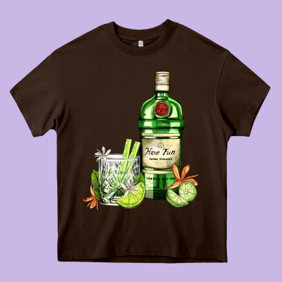 Gin Tonic Bottle And Cocktail Heavy Core Tee Designed By Adodesignshop