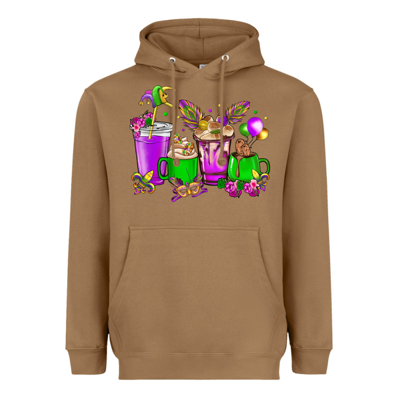 Mardi Gras Coffee Cups Heavyweight Hoodie by HowdyJamesFarm | Teevron