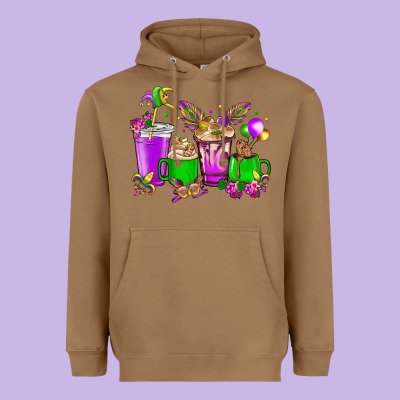 Mardi Gras Coffee Cups Heavyweight Hoodie Designed By Howdyjamesfarm
