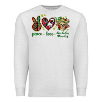 Oatmeal Heather Peace love dia de los muertos Mexico Premium Sweatshirt - HowdyJamesFarm