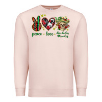 Pale Pink Peace love dia de los muertos Mexico Premium Sweatshirt - HowdyJamesFarm