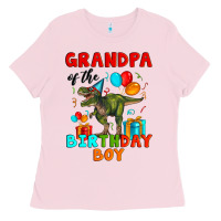 Bubblegum Pink grandpa of the birthday boy t rex Ladies Tee - Artiststas