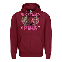 Burgundy in october we wear pink skeleton Zipper Hoodie - texasbilliewilder