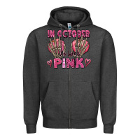Charcoal Heather in october we wear pink skeleton Zipper Hoodie - texasbilliewilder