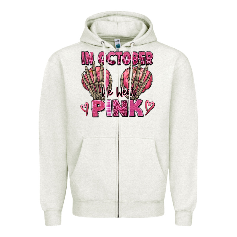 In October We Wear Pink Skeleton Zipper Hoodie by texasbilliewilder | Teevron