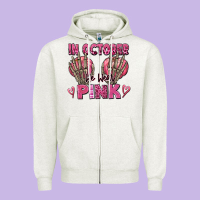 In October We Wear Pink Skeleton Zipper Hoodie Designed By Texasbilliewilder