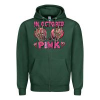 Sports Green in october we wear pink skeleton Zipper Hoodie - texasbilliewilder