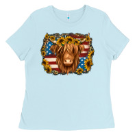 Baby Blue 4th of july shaggy cow Ladies Tee - Jasminsmagicworld