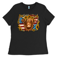 Black 4th of july shaggy cow Ladies Tee - Jasminsmagicworld