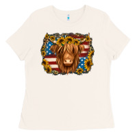 Bone 4th of july shaggy cow Ladies Tee - Jasminsmagicworld