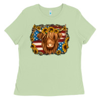 Matcha 4th of july shaggy cow Ladies Tee - Jasminsmagicworld