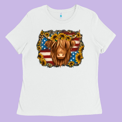 4th Of July Shaggy Cow Ladies Tee Designed By Jasminsmagicworld