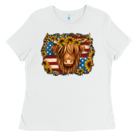 White 4th of july shaggy cow Ladies Tee - Jasminsmagicworld