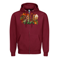 Burgundy Fall vibes pumpkins Zipper Hoodie - NancyCooperArtShop