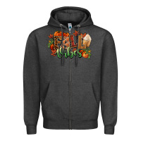 Charcoal Heather Fall vibes pumpkins Zipper Hoodie - NancyCooperArtShop
