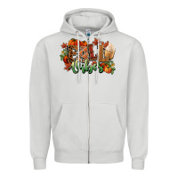 Dove Grey Fall vibes pumpkins Zipper Hoodie - NancyCooperArtShop
