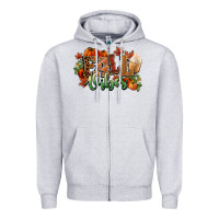 Heather Grey Fall vibes pumpkins Zipper Hoodie - NancyCooperArtShop