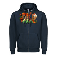Navy Fall vibes pumpkins Zipper Hoodie - NancyCooperArtShop