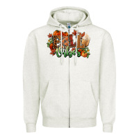 Oatmeal Heather Fall vibes pumpkins Zipper Hoodie - NancyCooperArtShop