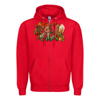Red Fall vibes pumpkins Zipper Hoodie - NancyCooperArtShop