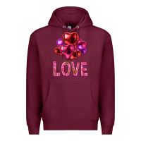 Burgundy Love heart balloons Valentine's Day Premium Hoodie - HowdyJamesFarm