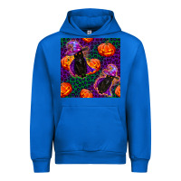 Cobalt witchy cat and pumpkins seamless paternal Urban Hoodie - BundleAndBundleShop