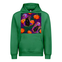 Emerald witchy cat and pumpkins seamless paternal Urban Hoodie - BundleAndBundleShop