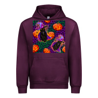 Mauve Wine witchy cat and pumpkins seamless paternal Urban Hoodie - BundleAndBundleShop