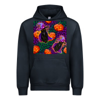 Navy witchy cat and pumpkins seamless paternal Urban Hoodie - BundleAndBundleShop