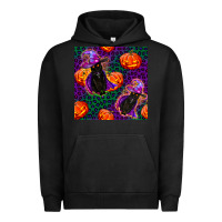 Pigment Black witchy cat and pumpkins seamless paternal Urban Hoodie - BundleAndBundleShop