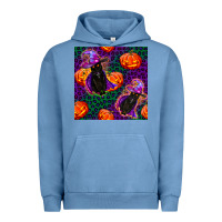 Pigment Pebble Blue witchy cat and pumpkins seamless paternal Urban Hoodie - BundleAndBundleShop